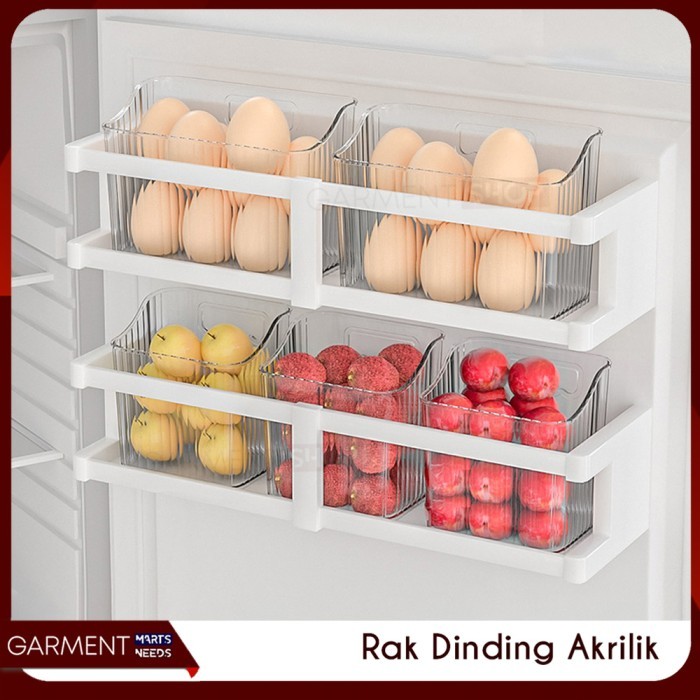 Rak Dinding Akrilik Kulkas Bumbu Bawang Karet Kapas Kotak Organizer