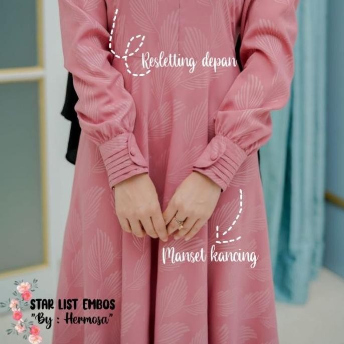 GAMIS EMBOS WOLFIS MOTIF DAUN DUSTY PINK/GAMIS BATIK DUSTY PINK Terlaris