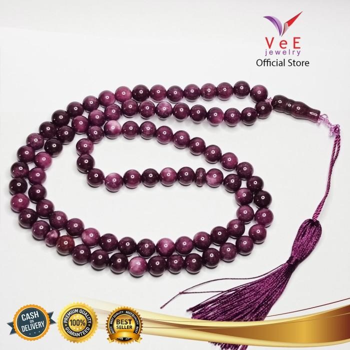 Tasbih 99 Butir Batu Kecubung Ungu Batu Alam Ungu Corak 10Mm - Vee Jewelry Batu Giok Kalung Tasbih M