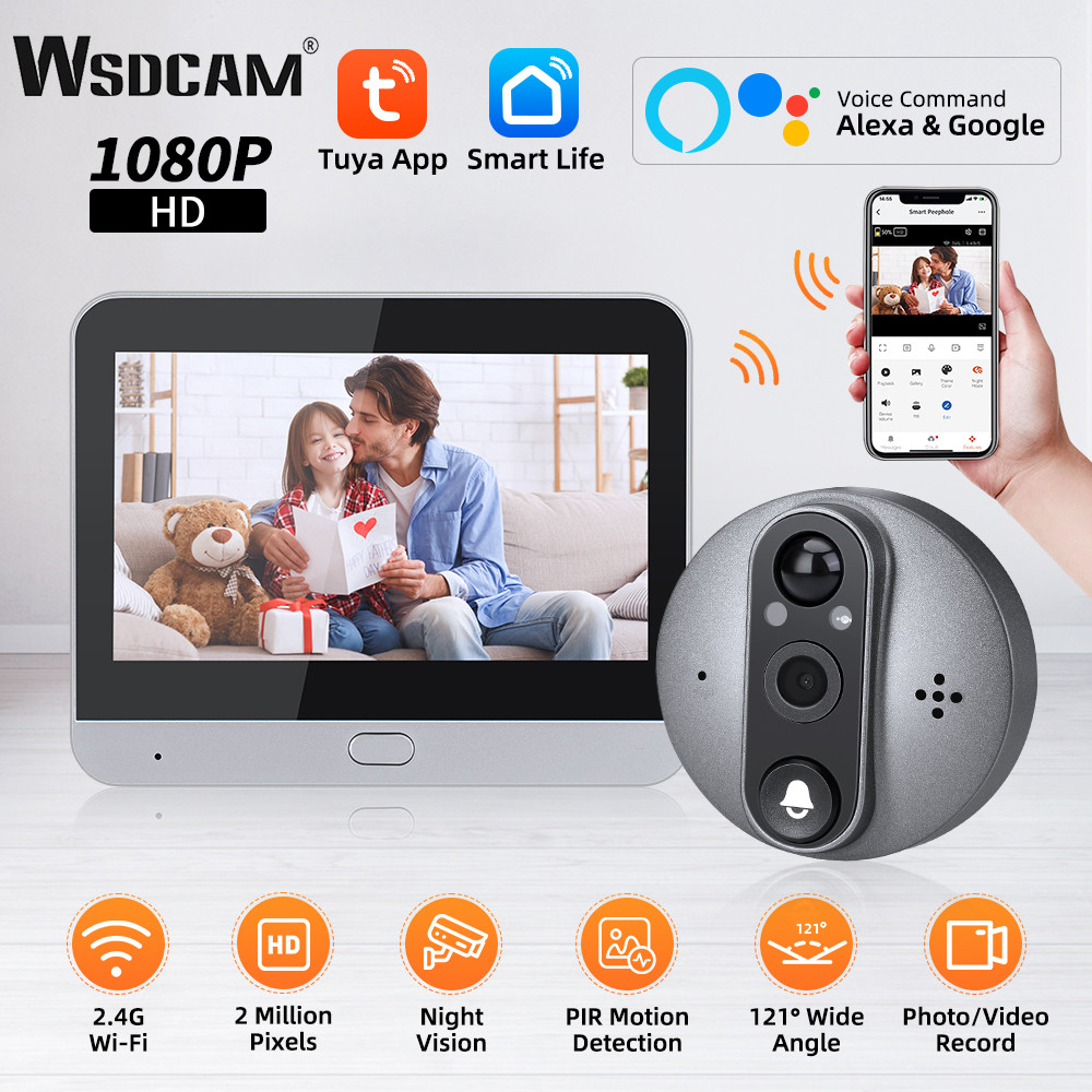 WSDCAM Door Peepho Camera Wiress Wifi Doorbell Tuya