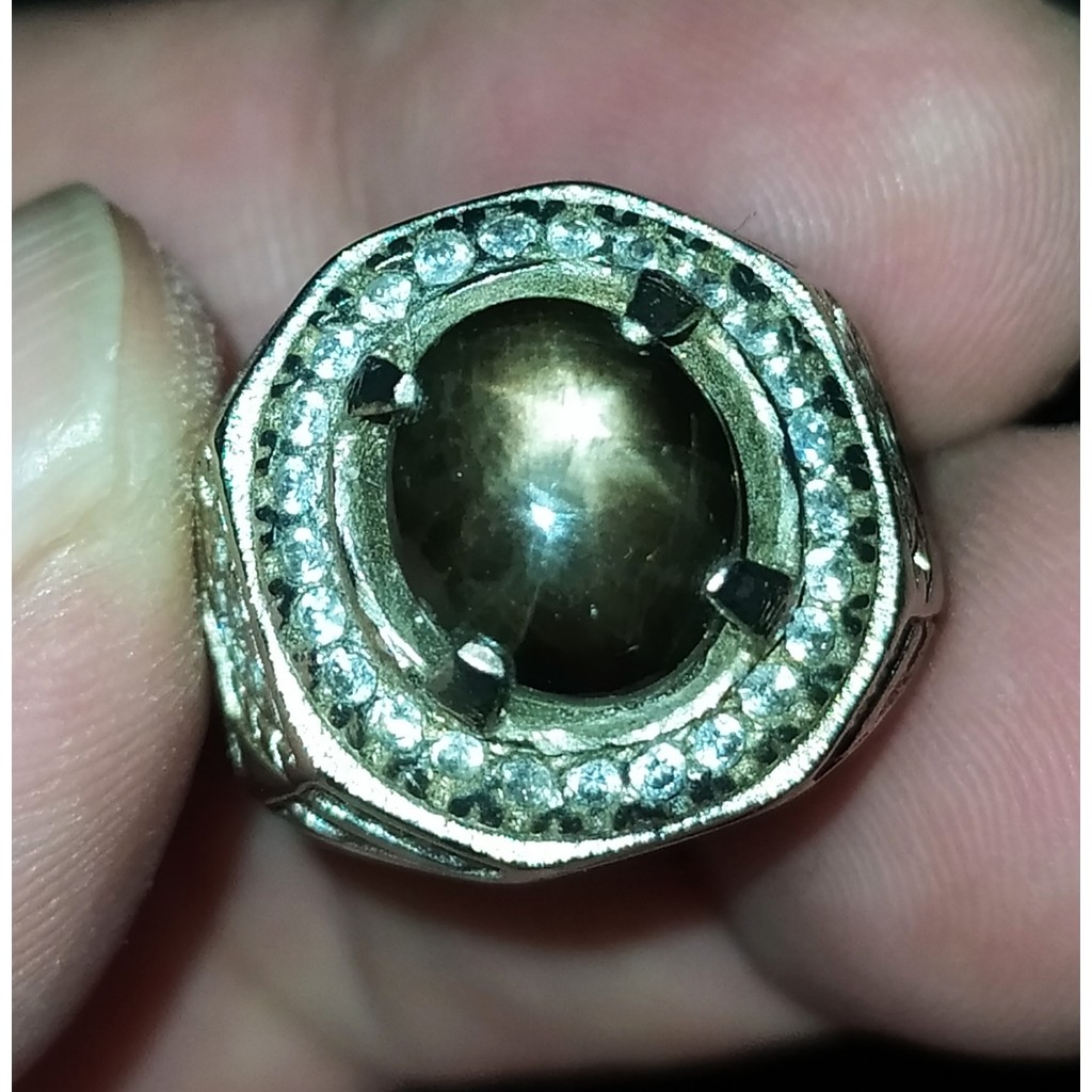 Natural Black Sapphire Golden Star Origin Thailand Top Kristal Size Minimalis Ring Mictosetting Kombinasi Perak Chroom Gold Doff Zircon Mewah