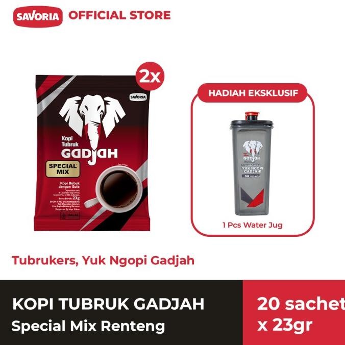 

TERBAIK Kopi Tubruk Gadjah Special Mix Renteng 20 Sachet x 23g Free Water Jar