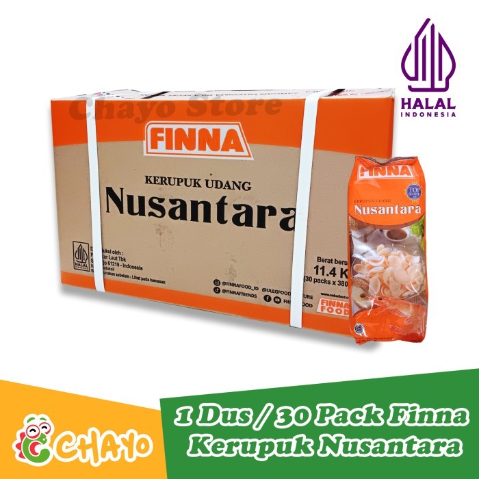

FINNA KERUPUK UDANG NUSANTARA 1 DUS / 30 PACK KERIPIK UDANG MENTAH KERUPUK FINNA BPOM HALAL
