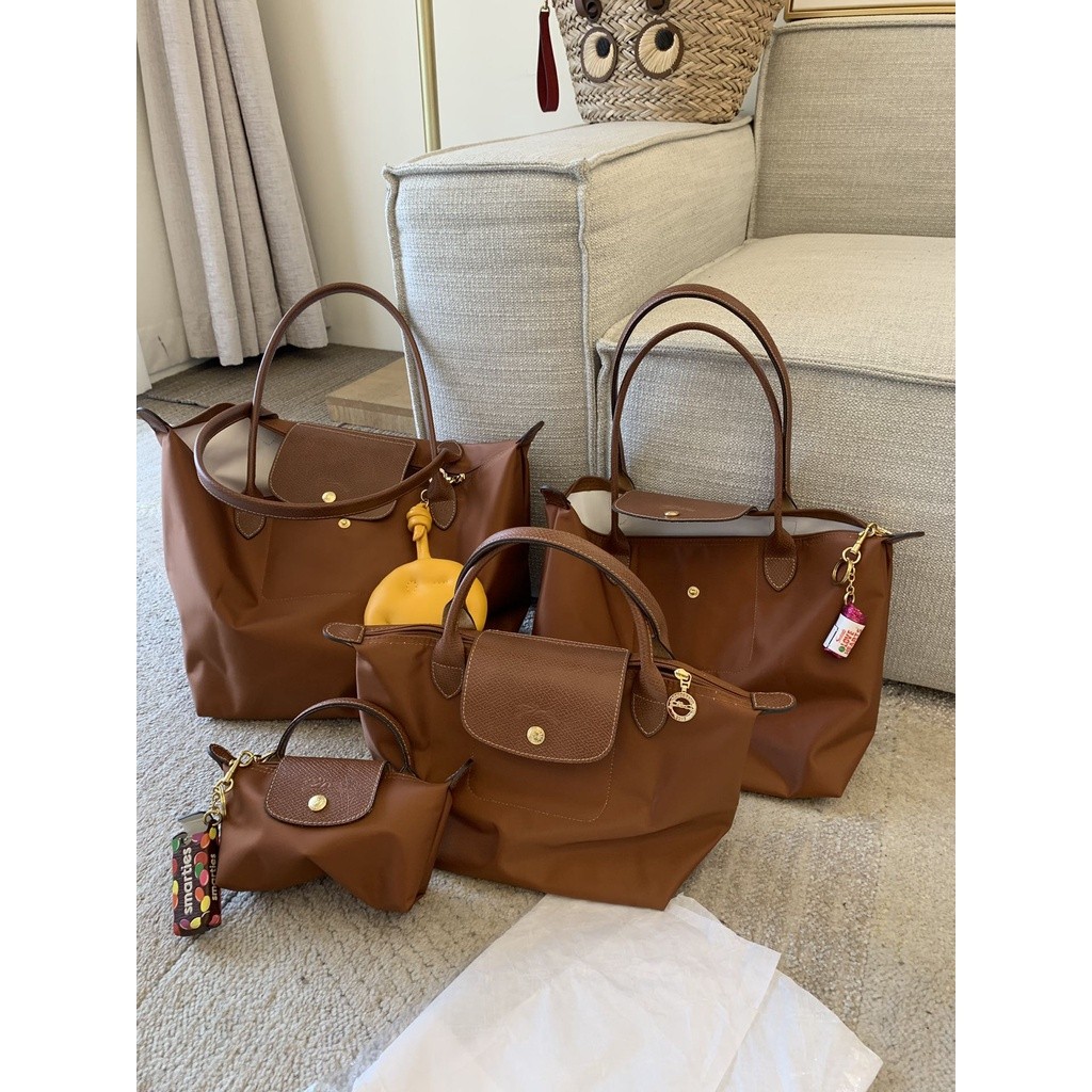 Tas Jinjing Kain Nilon Pegangan Atas Longchamp dengan Kulit Tas Bahu Tas Tangan 3 Ukuran |n4kv8pEp|