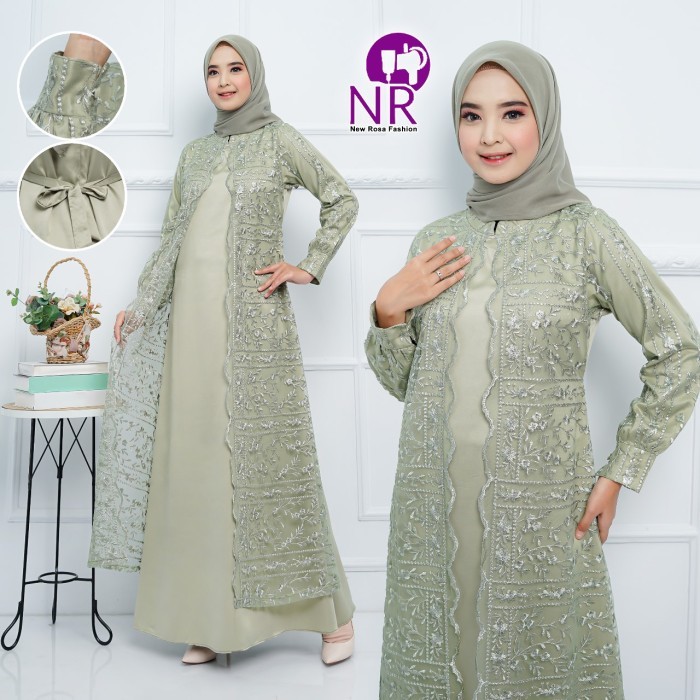 Ayudia Dress / Gamis Brukat Tile Mix Satin / Gamis Tile Rompi Pesta