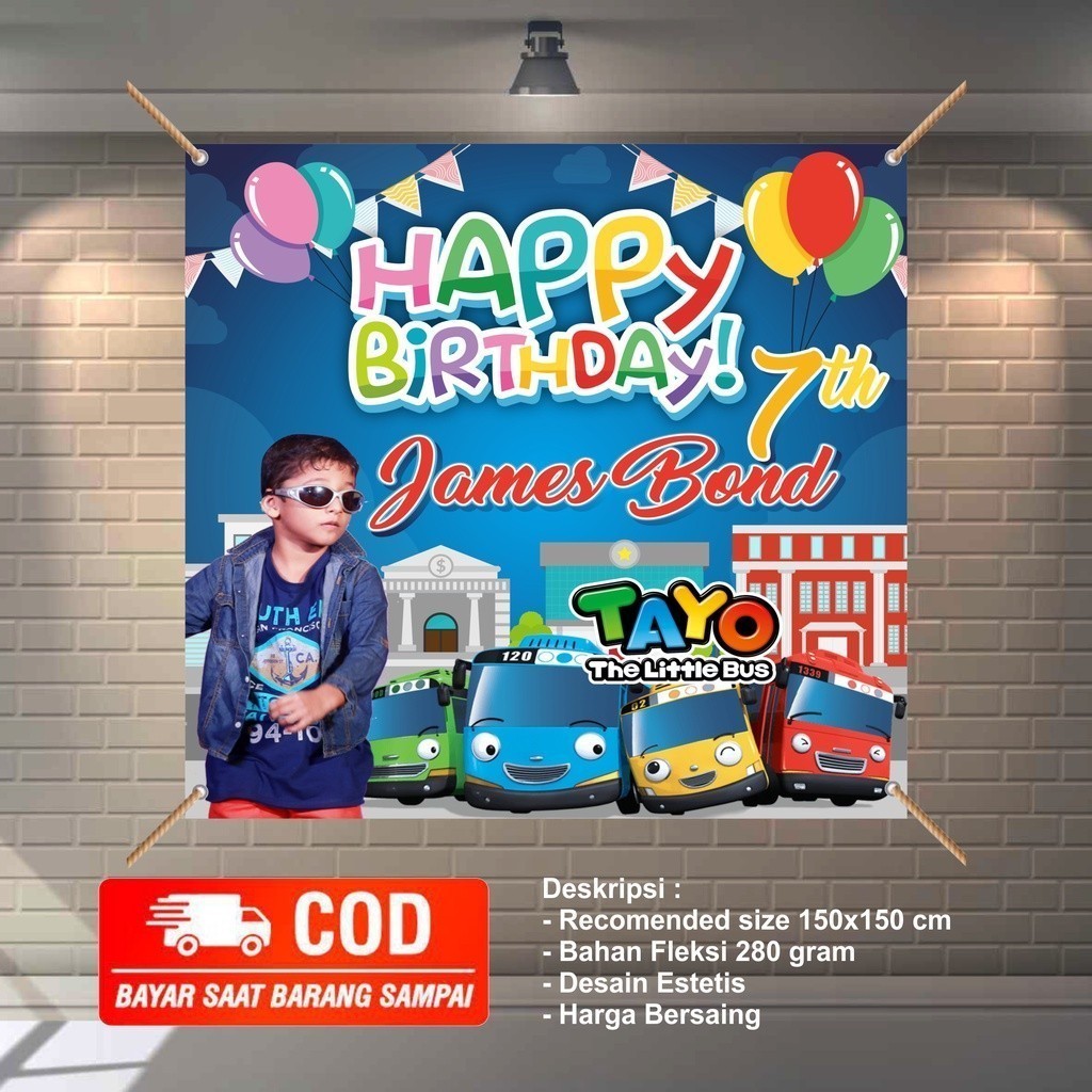 Spanduk Ulang Tahun Anak Karakter Tayo Blue New Terlaris