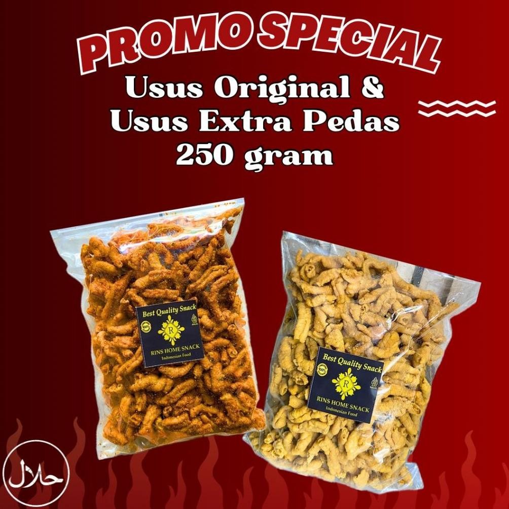 

PROMO !! KERIPIK USUS GIANL 250GR & KERIPIK USUS PEDAS DAUN JERUK 250GR
