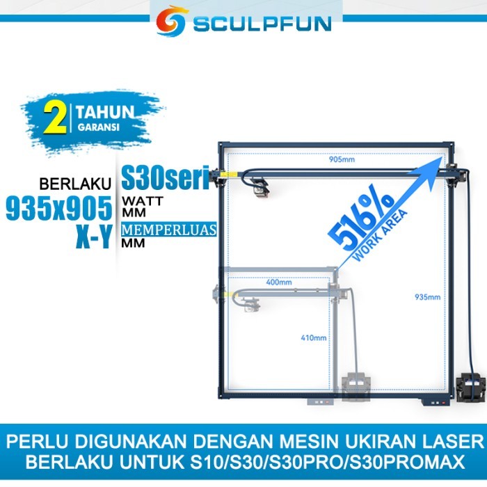 

SCULPFUN Perluas area ukiran Mesin laser cutting kayuS10/S30Pro Max memperluas ke 935x905mm