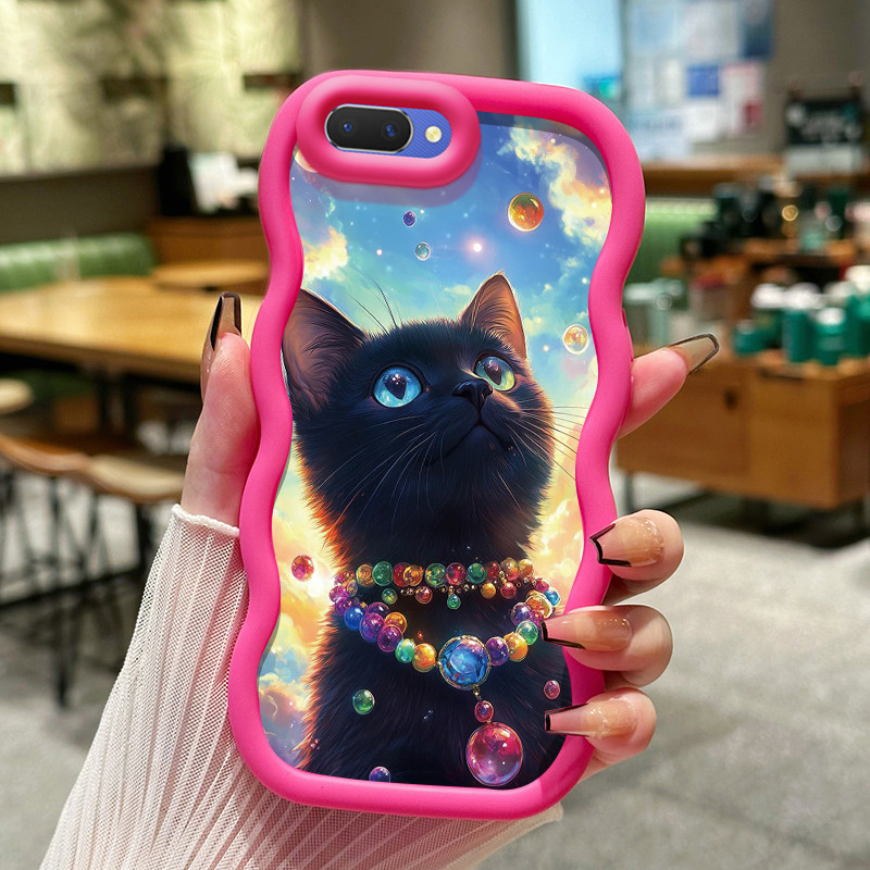 Casing Hp Untuk OPPO A5 A3s A12E Realme C1 Case Casing HP Kesing kucing hitam penutup pelindung sili