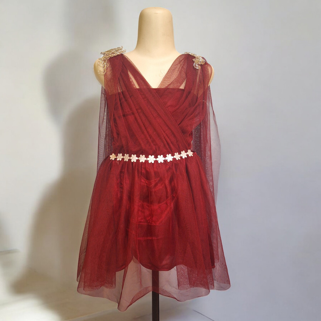 JOYKIDS DRESS ANAK SELENDANG RUBY MERAH MAROON GAUN ANAK PREMIUM VIRAL KEKINIAN