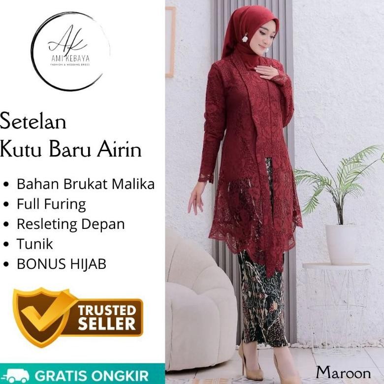 dem set kebaya kutu baru | kutu baru airin free hijab | kebaya jumbo fit ld 120-125 cm | brukat | se