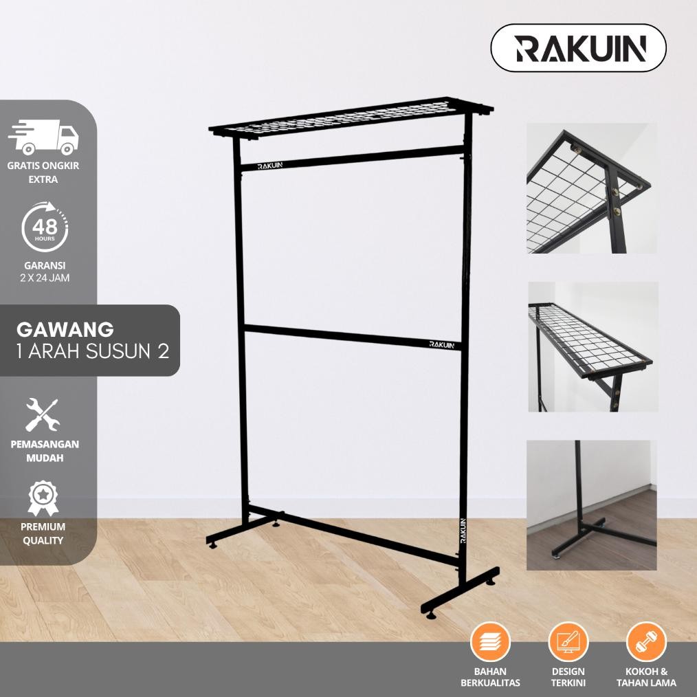 GIOR GAWANG BAJU 1 ARAH SUSUN 2 - RAK BAJU BESI TINGKAT 2 KOKOH / GAWANG BAJU MURAH , KNOCKDOWN - RA