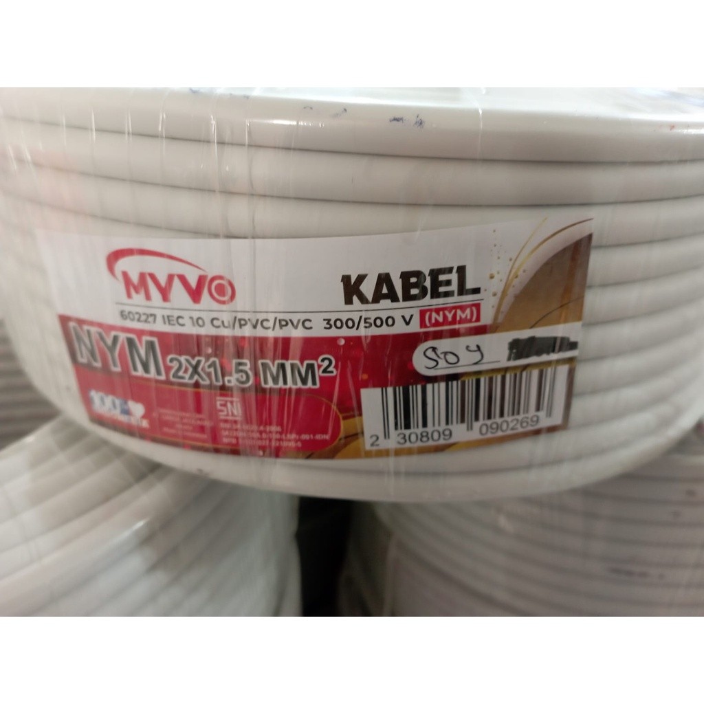 Myvo Kabel NYM 2 x 1,5 Tembaga Kawat riil 1,1 SNI Ecer & grosir