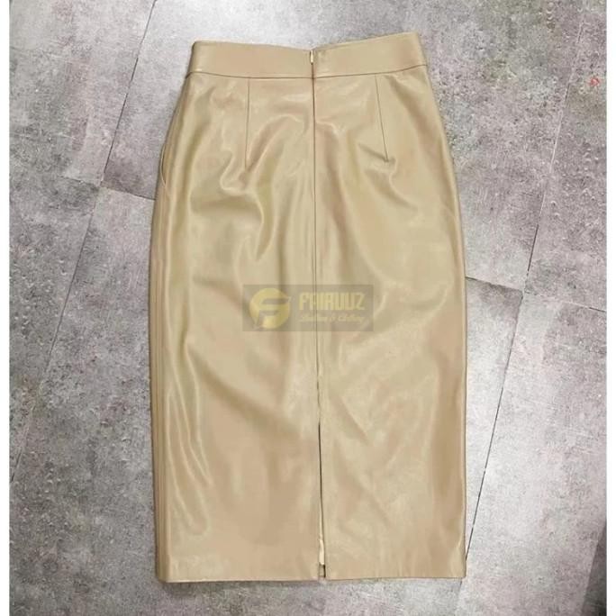 Rok Span Kulit Wanita Skirt Leathers Vintage Rok Midi Kulit Rok Pensil LAJ