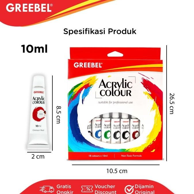 

GREEBEL CAT AKRILIK ACRYLIC 10 ML 18 WARNA Untuk Anak Art Melukis HT