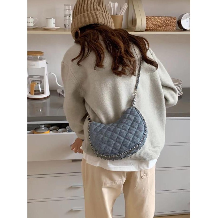 Grosir Tas Sling Bag Jeans Wanita Retro - Shoulder Bag Mini Korean Style Strap Rantai Simple - Tas I