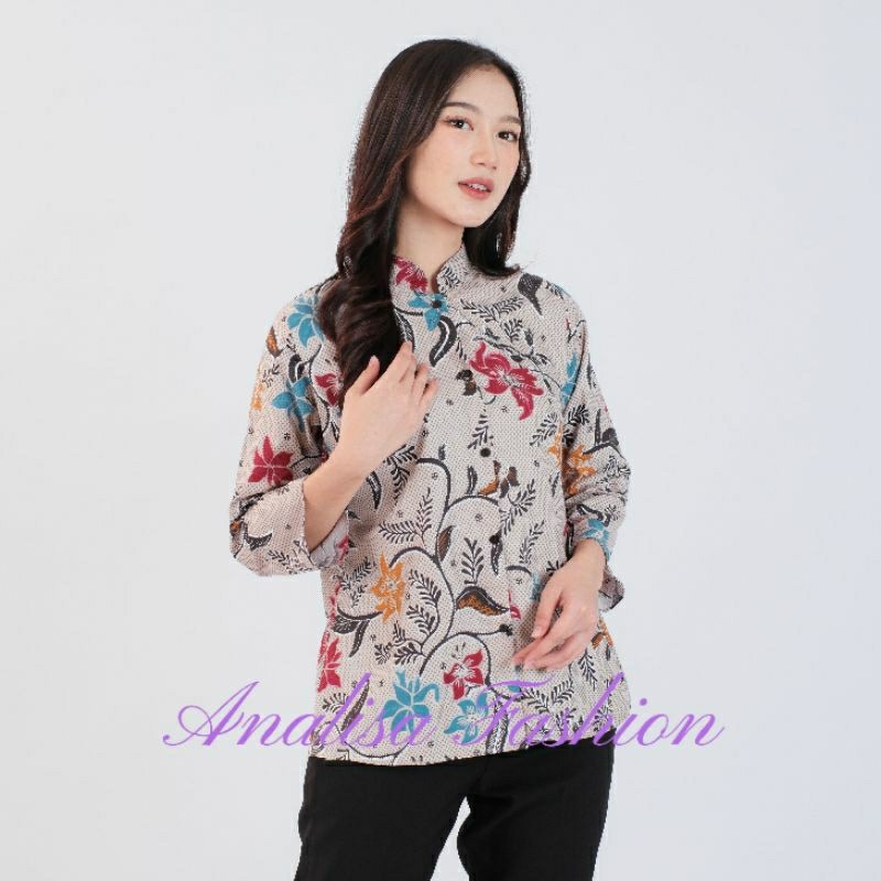 Disc Atasan Batik Wanita Elegan Blouse Kerja Untuk Acara Resmi Dan Santai
