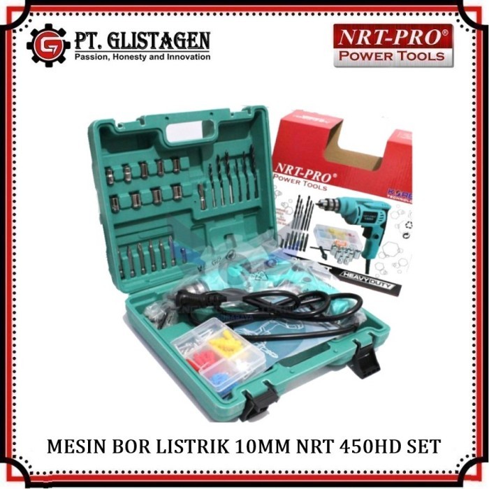 Mesin Bor Tangan Listrik 10Mm Set Mata Bor Komplit Nrt-Pro 450T Set
