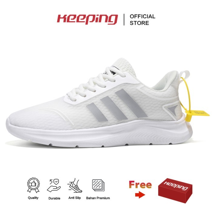 Keeping Sepatu Sneakers Pria Sepatu Olahraga Lari Cowok Putih KSL302