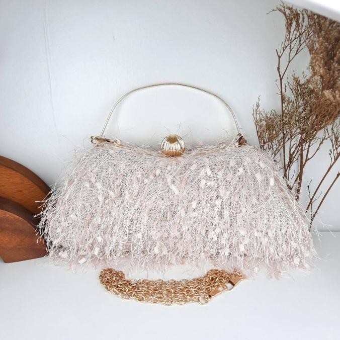 TAS DOMPET CLUTCH PARTY PESTA IMPORT WANITA KONDANGAN BULU BELUDRU Terlaris