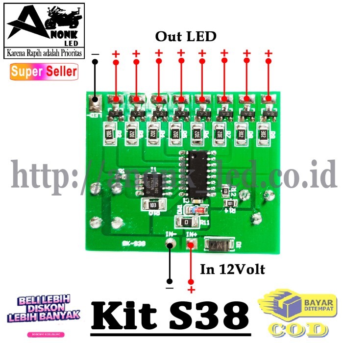 KIT MODUL STROBO 8CHANNEL - KIT MODUL LED BK-S38 - MODUL 8TR COMBINASI