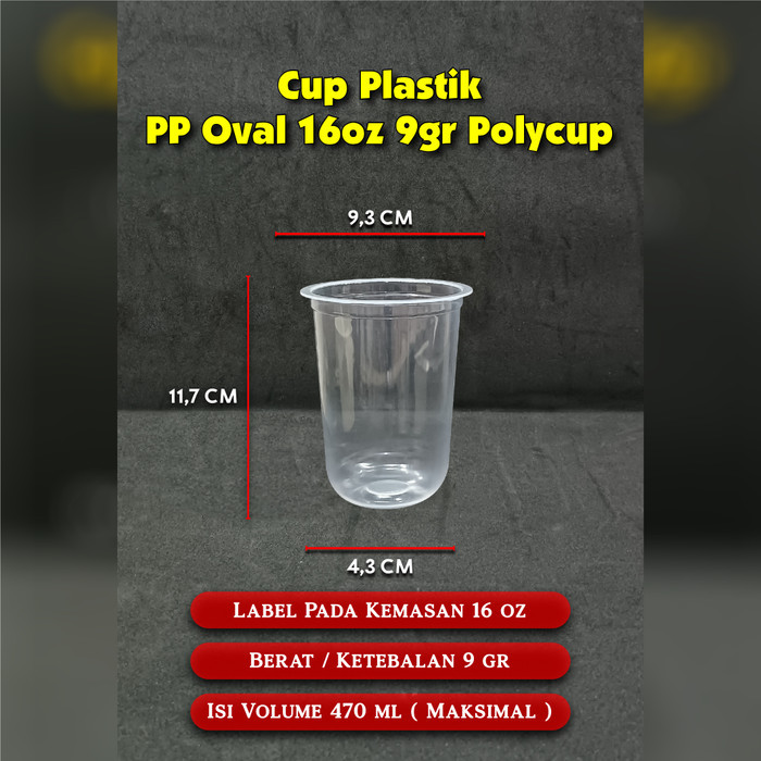 SABLON GELAS PLASTIK PP OVAL 16 OZ 9 GRAM POLYCUP SABLON 1 WARNA