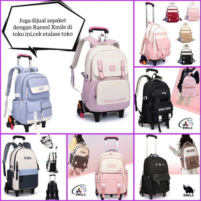 Trolley Tas Sekolah Multifungsi Troli Tas Sekolah Trolly Tas Ransel Trolley 2 Roda 6 Roda Import