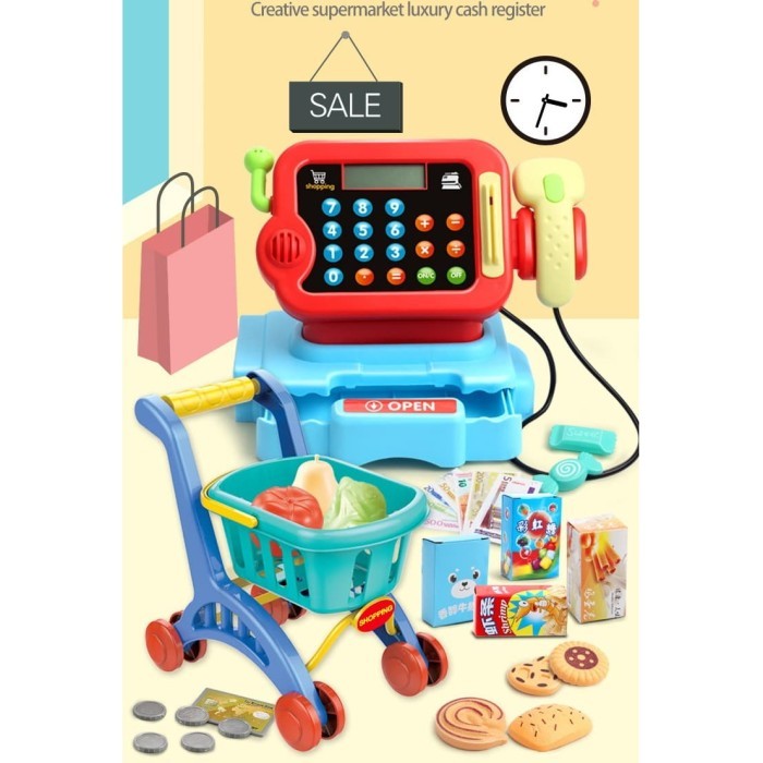 Mainan Kasir Kalkulator Asli, Mainan Kasir Anak Dengan Mini Troli