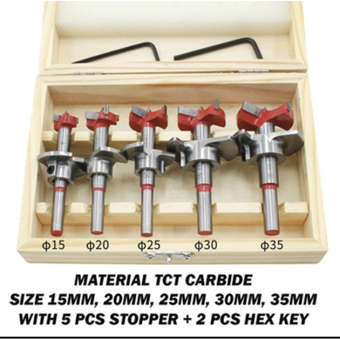 Mata Bor Engsel Sendok Set 5 pcs Hinge Boring Drill Forstener Bit TCT