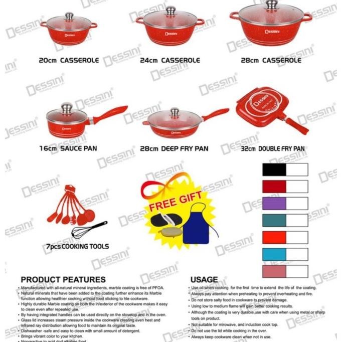 DESSINI 23 BUAH SET PERALATAN DAPUR, PANCI MASAK MARMER ANTI