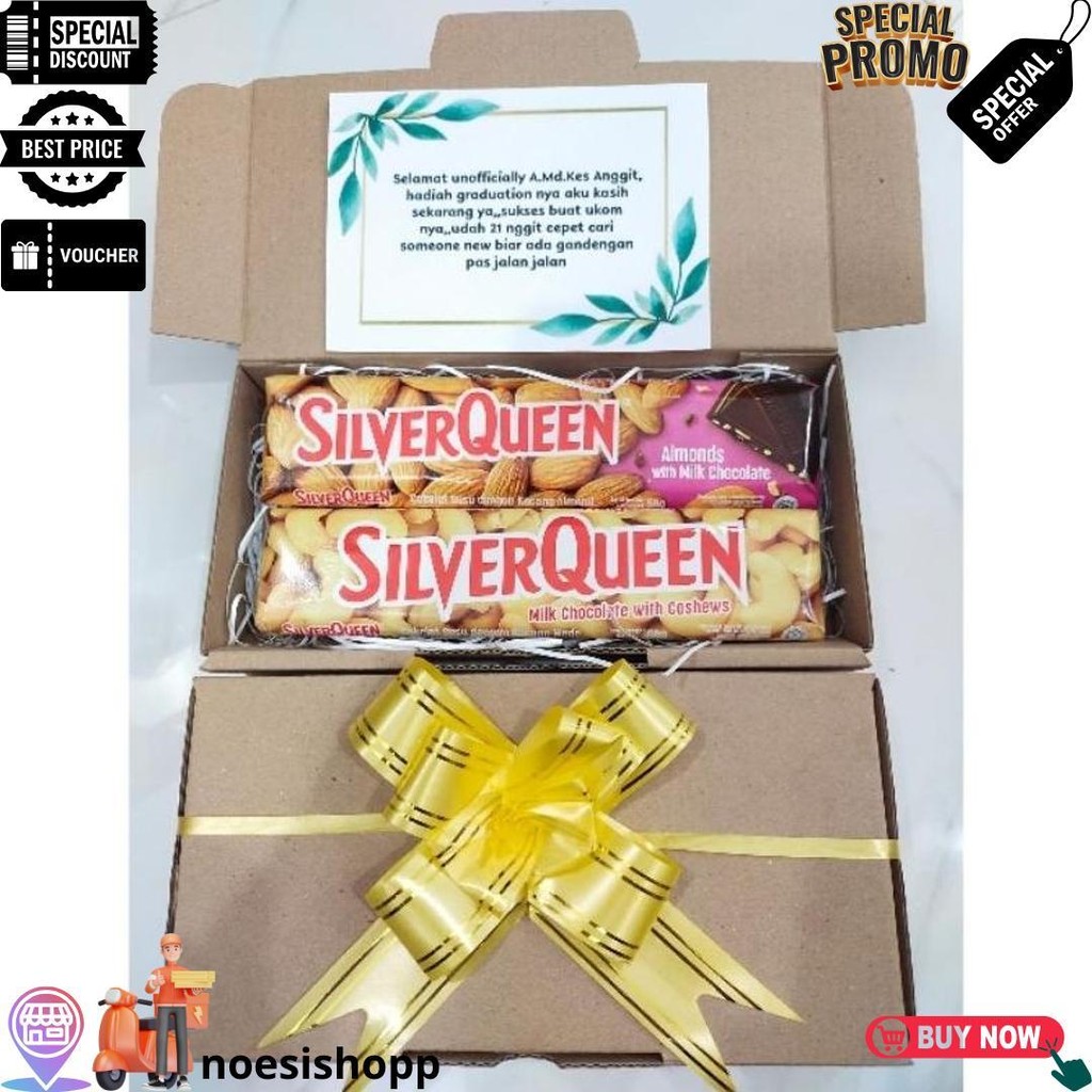 

Coklat Cokelat Chocolate Silverqueen / Silver Queen Gift Box Hampers Hadiah Kado Ulang Tahun Birthday Anniversary Valentine Natal Wisuda Hari Ibu Hari Guru Rasa Almond Dan Cashew Mede D Gratis Ongkir