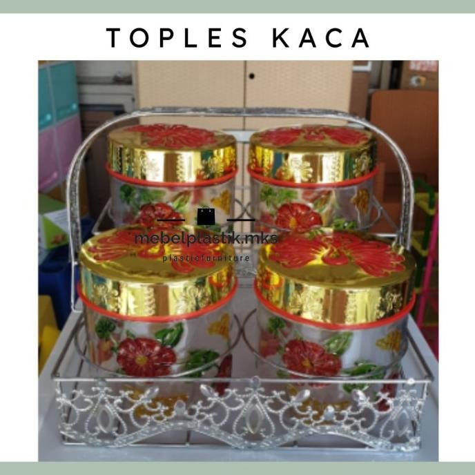 Toples Kue Set Isi 4 - Toples Lebaran Set - Toples Kaca -Toples Beling