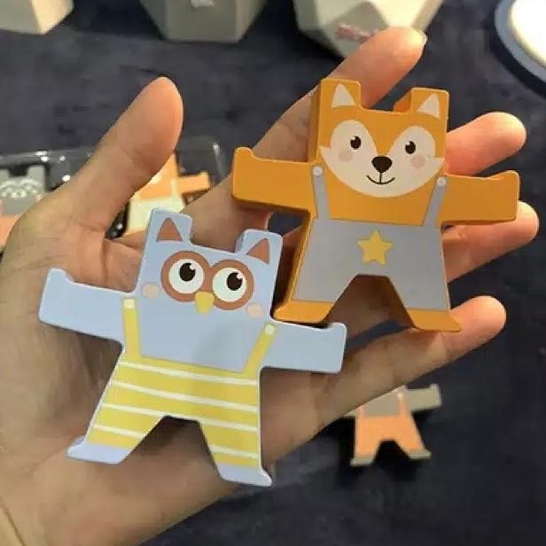 Grosir Mainan Edukasi Anak Kayu Susun Blok Montessori Beruang Balancing Stuck