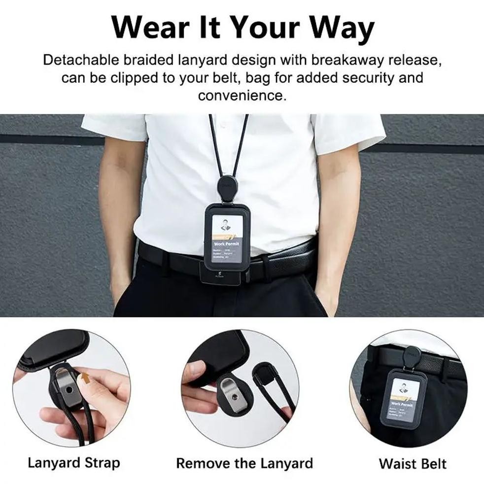 

TERMURAH DNAC ID Card Holder and Card Slots with Ribbon Lanyard - Black ede-78