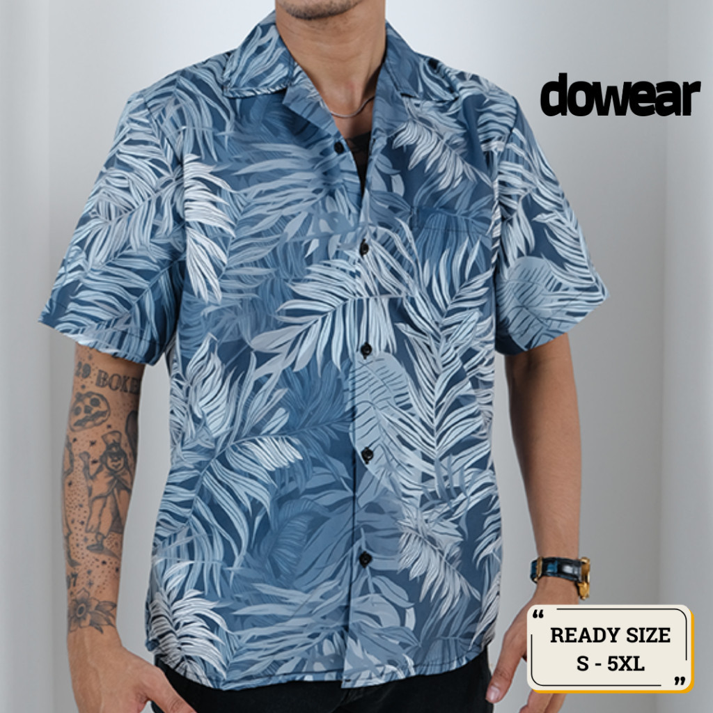 sale Dowear Baju Kemeja Motif Kekinian Cowok Cewek Bali Pantai Surfing Hawai Jumbo DAUN ABU 078