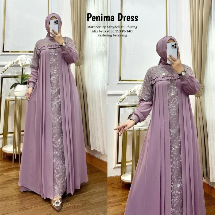 Penima Dress Ceruti Brokat Cantik Baju Gamis Wanita Muslim Fashion Perempuan Dewasa Remaja Cewek