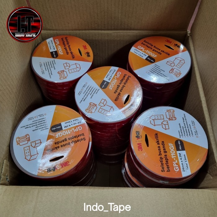 

Double Tape 3 M VHB GPL-110GF Double Tape Perekat Merah UK 24mm x 4,5m Per Dus 50ral