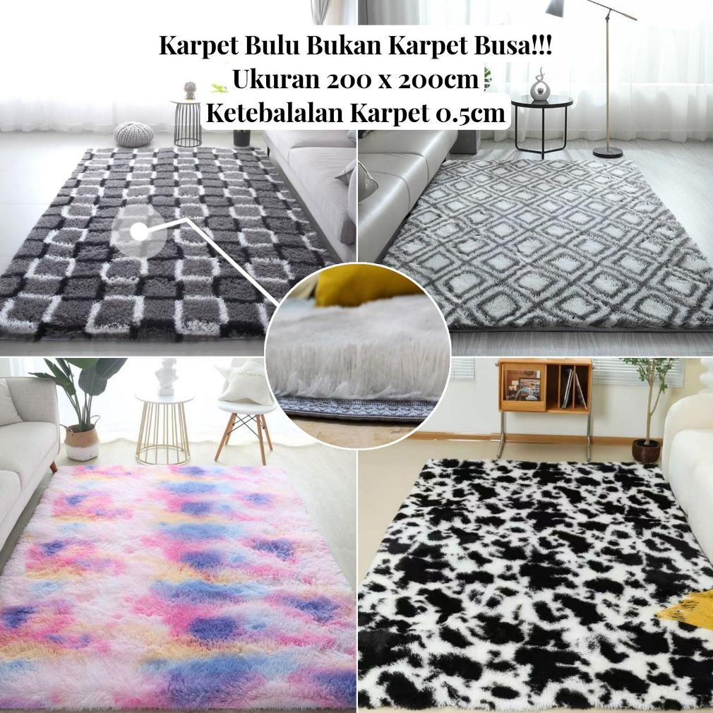 Karpet Bulu Motif & Ombre Jumbo Uk 200 x 200cm/Karpet Bulu Lantai Antip