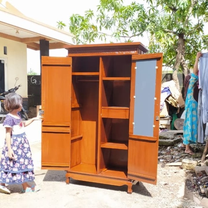 LEMARI KAYU JATI PINTU 2 KACA REMAJA