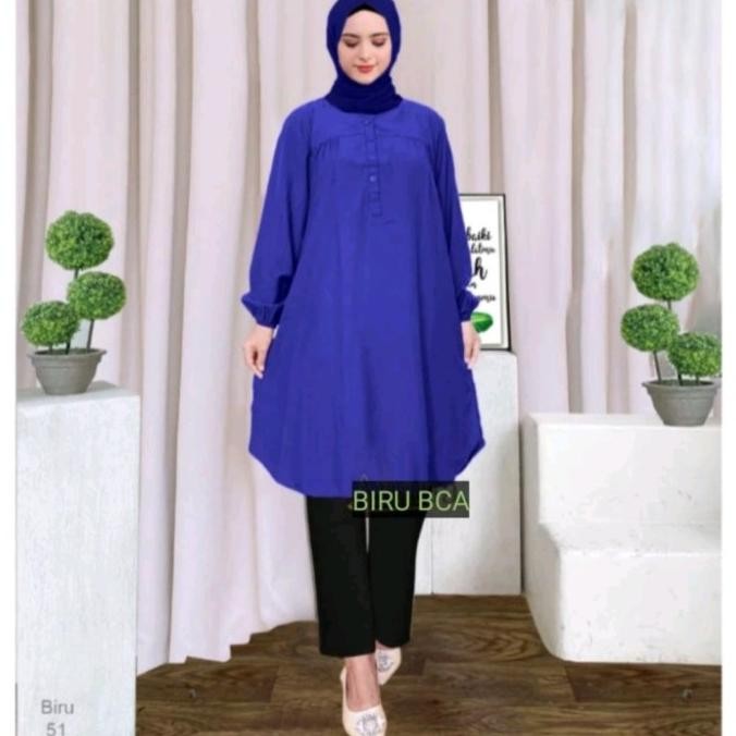 Grosir Tunik Polos Viscose Jumbo Biru Elektrik