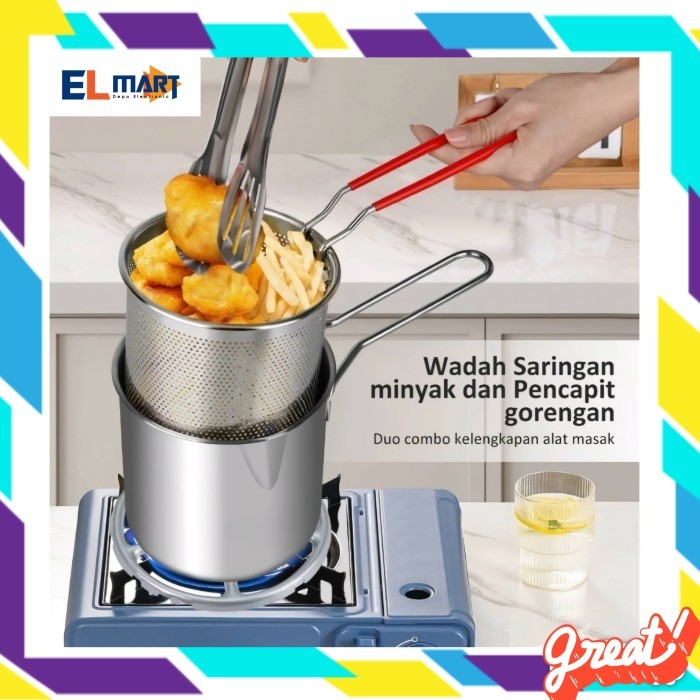 Elmart Mini Deep Fryer 4in1 Panci Penggorengan Kentang Kukusan Sayur Mie Multifungsi Capitan