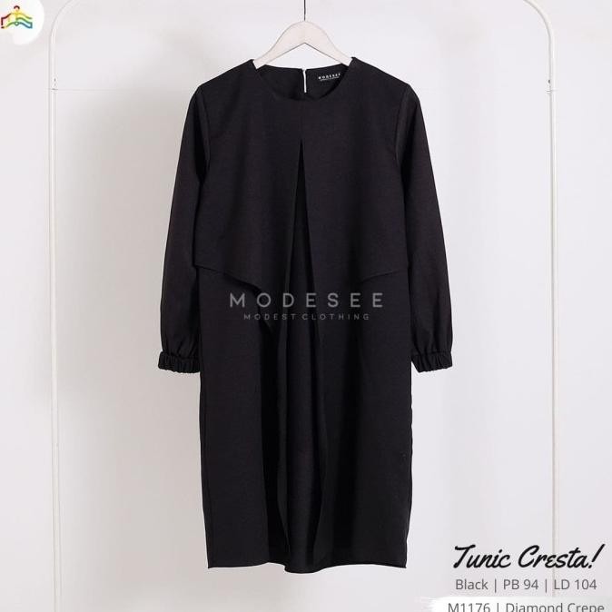 Sale Tunik Panjang Hitam Polos Layer Cresta Wanita Muslim M1176 - Cod