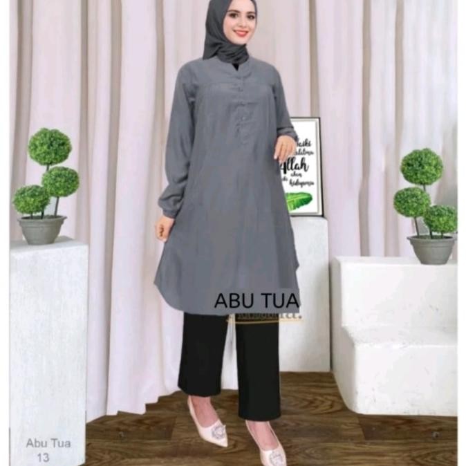 Murah Tunik Polos Viscose Jumbo Abu Tua