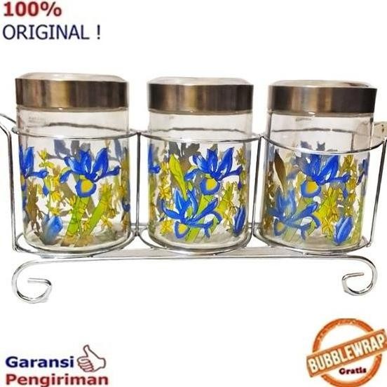 Toples Lebaran Toples Kaca Dengan Rak Toples Kemilan Nakami 3 Pc Rak