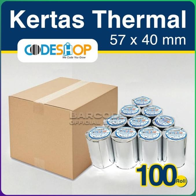 

Kertas Thermal Codeshop 57x40 mm 1 Dus isi 100 Roll