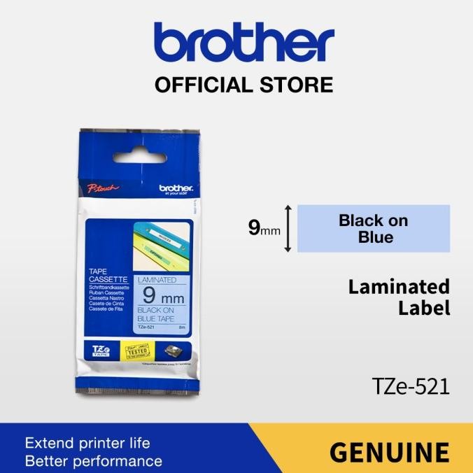 

Brother Label Tape TZE-521 9mm x 8m Laminated Black On Blue TZe521
