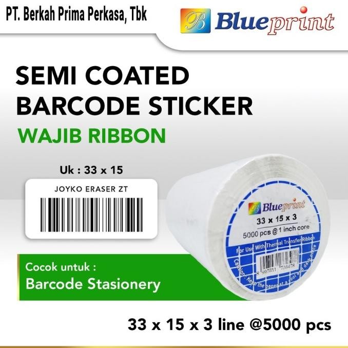 

Sticker label Barcode 33x15mm 3 Line Semi Coated BLUEPRINT isi 5000Pcs