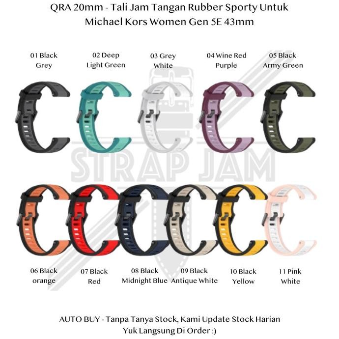 TERMURAH - QRA 20mm Strap Michael Kors Women Gen 5E 43mm - Tali Jam Tangan Karet Silikon Sporty Nyam