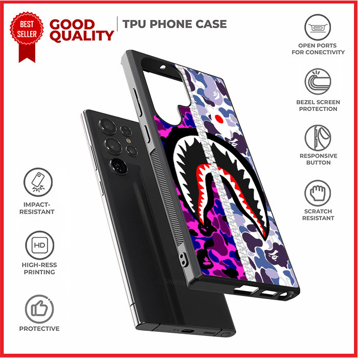 Case Casing Samsung S25 S24 S23 S22 S21 S20 Ultra Plus FE Bape Purple Shark J0026 Custom NB2