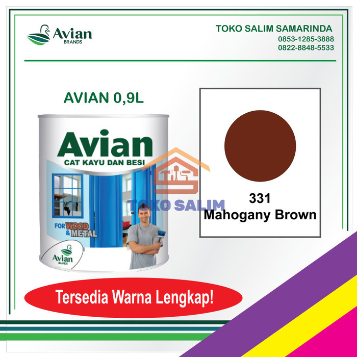(:(:(:(] Cat Minyak Kayu dan Besi 0,9L AVIAN Warna Lengkap- 331 Mahogany Brown